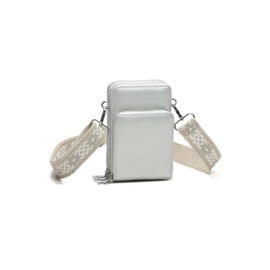 Fontanella Fashion Women's Stylish Embroidered Strap Zipper Pockets Smartphone Crossbody Bag (Silver)