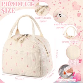 Dansydaisy Pink Bow Lunch Bag Cute Corduroy Insulated Pink Bow Lunch Box for Women Coquette Tote Bag Reusable Large Capacity Cooler Containers Preppy Stuff Gifts for Work Picnics Travel Outdoor