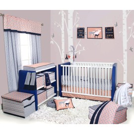 Bacati - Tribal/Aztec Plush Embroidered 30 x 40 inches Baby Blanket (Coral/Navy Bambi)