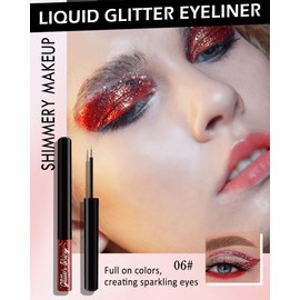 Liquid Glitter Eyeliner, Metallic Shimmer Liquid Eyeshadow, High Pigmented Dark Red Color Chameleon Diamond Eye Liner, Long Lasting Waterproof Smudge-proof Sparkly Shiny Eye Makeup Gift for Women-06