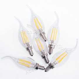 6-Pack E12 4W Warm White Soft Color LED Edison Retro Filament Bulb Candleabra Light Bulb Base Lamp Flame Shape Bent Tip 2800k - USA