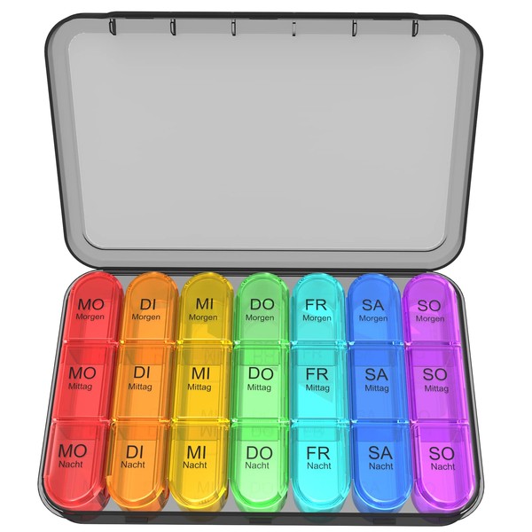 Pill Box 7 Days 3 Compartments Pill Box 7 Days Morning Lunch Evening, German Pill Box 7 Days for One Week Pill Box, 21 Compartments Medicine Box (Black Case)