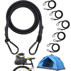 Rubber Band with Hooks, Carabiner (Latest Galvanized Iron), Bungee Cord Set of 6, Elastic Cord, Fixed Belt, Luggage Fastening, Prevents Collapse of Loads, Bicycles, Freely Stretchable Cords, Tents,