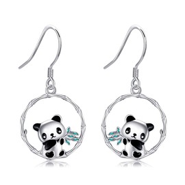 ONEFINITY Panda Earrings 925 Sterling Silver Bamboo Panda Dangle Earrings Cute Panda Jewellery Gifts for Women Panda Lovers
