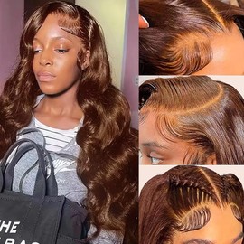 Body Wave Chocolate Brown Lace Front Wigs Human Hair 28 Inch #4 13x4 Brown HD Lace Frontal Wig Wear and Go Glueless Light Brown Wigs Human Hair Pre Plucked Colored Wigs Human Hair For Black Women