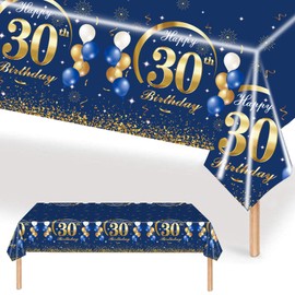 MORAINJAY Birthday Tablecloth for 30,Navy Blue Table Cloth for 30th Birthday Party,137x274cm Table Cover,Rectangular Waterproof Tablecloth for Men,Women, Birthday Party Supplies Table Decor
