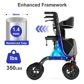 Rollator Walkers for Seniors with Seat, Foldable Walkers for Seniors, 8" All-Terrain Wheels, 18" Big Seat, 6-Level Adjustable Height Rolling Walker, 350 lb, Walker for Seniors & Adults (Purple)