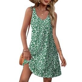 St Patricks Day Dresses for Women Green Dress Sleeveless Shirt Loose V Neck Casual Sundresses Floral 17 L