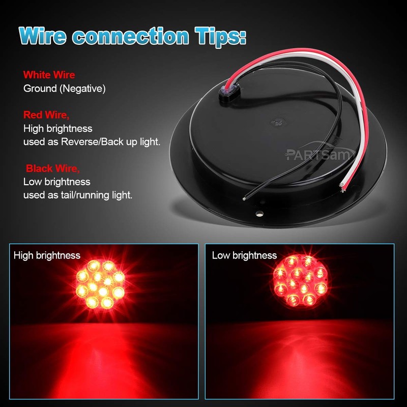 Partsam 2Pcs 4 Inch Round Red LED Trailer Tail Lights