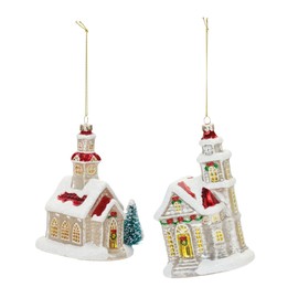 Melrose Set of 6 Glittered Glass Church Christmas Ornaments 6.25"