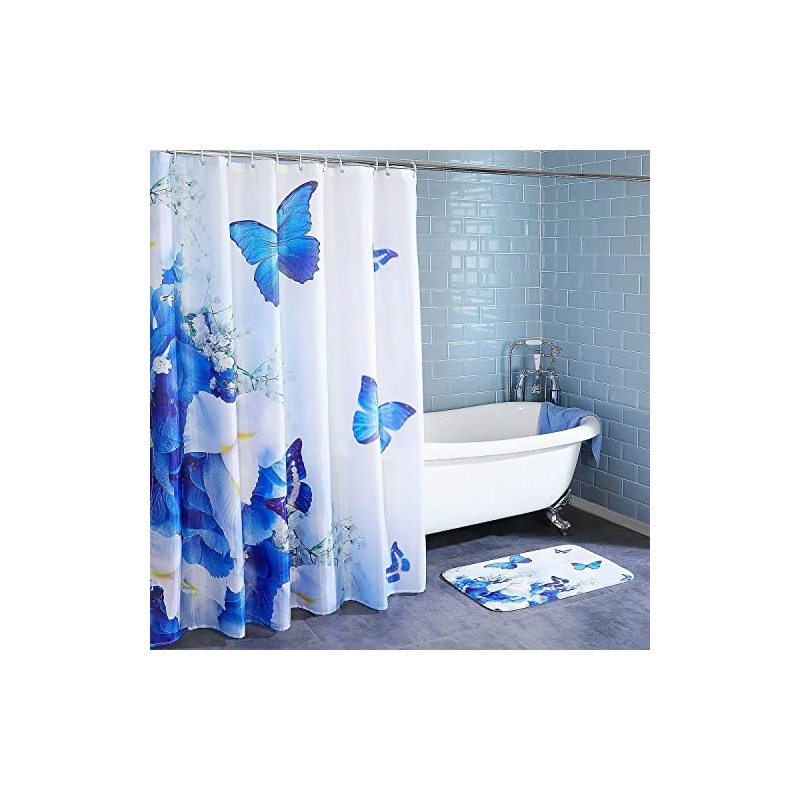 Bathroom Textiles Set | Shower Curtain & Mat