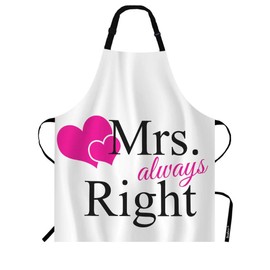 Beabes Mrs Right Couple Pink Heart Kitchen Apron Vintage Marriage Quote Love Heart Cooking Bib Apron For Chef Restaurant Home Cleaning Serving Painting 27" X 31"