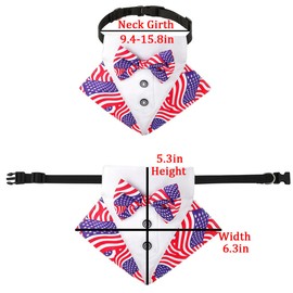 Dog Independence Day American Flag Tuxedo Triangle Bibs and 4th of July Hat (Red Blue and White, One Size)