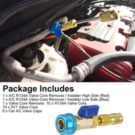 AC Valve Core Removal Tool,Valve Core Quick Remover Installer Tool Kit | Quick Remover Kit Ergonomic Accessories Repair System for Recovery Flush Cooling Conditioning