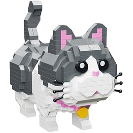 Juego de construcción de gatos grises para mascotas, micro bloques de construcción para gatos, lindo juego de bloques de construcción micro mini