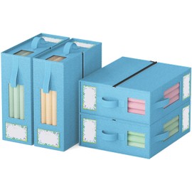 Bed Sheet Organizers and Storage, 4 Pack Foldable Linen Closet Organizers (King Size),Bedding Organizer Storage with Upgraded Windows and Handles,for Duvet Cover Set Clothes Blankets (Blue, 4 Pack)