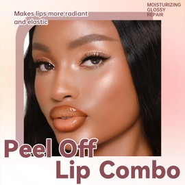 HOSAILY Nude Peel Off Lip Liner Stain Tattoo with Light Nude Lip Gloss Glow Oil, Non-Stick Cup High Shine Lip Combo Waterproof Long Wear Lightweight Glossy Lipstick Makeup