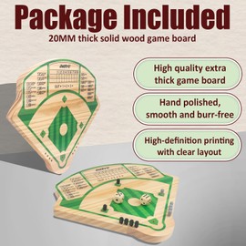 Baseball Board Game,Wooden Baseball Game,20mm Thick Wooden Board with 10 Pieces & Dice,Markers,Great for Family Game Night, Party and Road Trip, Portable