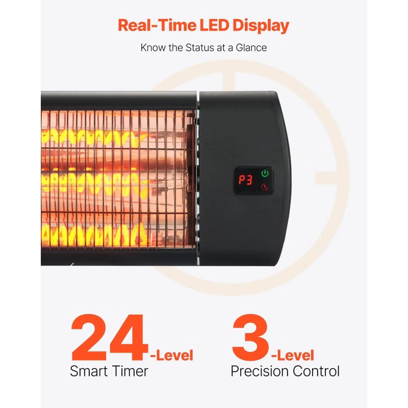 1500W Electric Infrared Heater with LED Screen & Remote Control