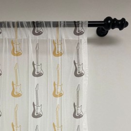 Lunarable Rock Band Tulle Curtains with Rod Pocket, Repetitive Design of Electric Guitar on a Plain Background, Sheer Drape for Wedding Party 2 Panels, 108" x 54", Grey Yellow