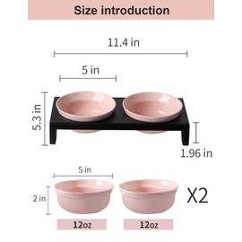 Ceramic Pink Cat Bowls Set - 5 inch Wide Cat Food & Water Bowl, Elevated Feeding Porcelain with Metal Stand for Indoor Cats and Small Dog,2 Bowls+1 Stand Set for Wet and Dry Food