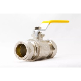 Team Controls Gas Ball Valve Yellow Lever Handle 22mm Compression Full Bore Wras Approved Fitting