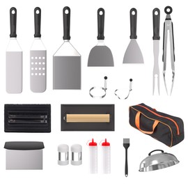 Premium BBQ Tool Set –19-Piece Stainless Steel Grill Accessories Kit with Heat-Resistant Handles, Includes Basic Tools (Shovels, Forks, etc.) for Outdoor Cooking, Camping, and Backyard Grilling!
