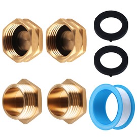 SPEEDWOX 4pcs 3/4" Garden Hose End Caps with Washers Brass Spigot Cap Brass Garden Hose Cap with Washers Female End Cap Male Brass Pipe Plug Outer Garden Hose Male Threaded End Cap Plug with Tape