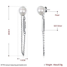 Rockyu 925 Jewelry Brand, Popular Earrings, Women's, Popular 18K Gold, Platinum, Stylish, Silver Cord Chain, Pearl, Silver, Silver Sterling Silver Pearl, Pearl