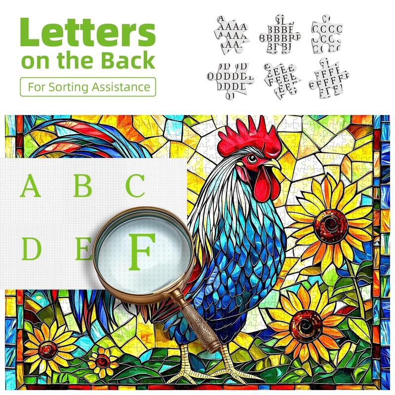 Stained Glass Rooster Puzzles for Adults 1000 Pieces Colorful Rooster