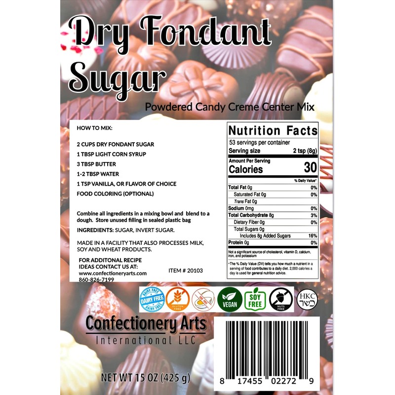 DRY FONDANT SUGAR - Powdered Candy Creme Center Mix, For