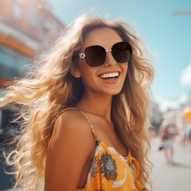 KINGSEVEN Polarized Sunglasses for Women Vintage Elegant Large Butterfly Sun glasses UV400 Protection K7898-B2 (K7898-B2-Brown)