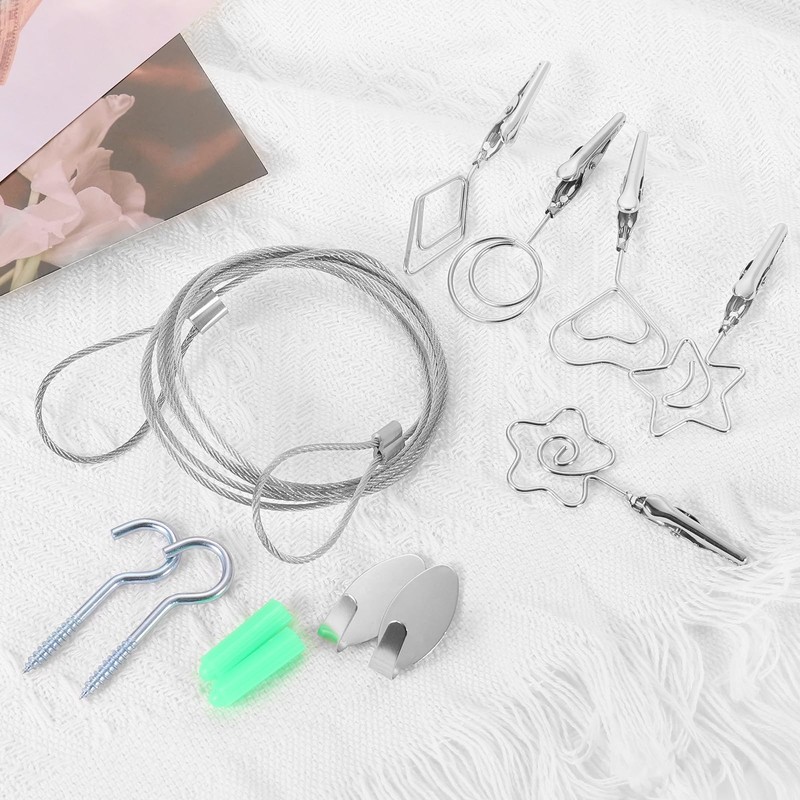 sourcing map Steel Wall Hanging Photo Display Cable Wire Rod