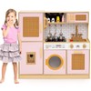 Costzon Kids Kitchen Playset, Wooden Play Kitchen w/Rattan Door, Realistic