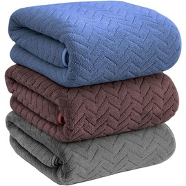 T-FOUR 3 Piezas Tuallas Toallas Baño Completo Grande 70×140 Cm Vellón Coral Fibras Superfinas Sin Pelusa Absorbentes Toalla de Baño Súper Suave y Muy Absorbente para Hogar (Gris Oscuro＋Café＋Azul)