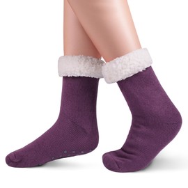 KFUBUO Kids Slipper Socks with Non Skid Bottoms Fleece-Lined Warm Fuzzy Socks