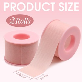 Miuffue Lash Tape, Sticky Silicone Adhesive Pain-Free Removal Eyelash Tape, Pink Sensitive Breathable Lash Tech Supplies, Medical Micro-Porous Eyelash Extension Tape - 1 in x 4 Yds, 2 Roll