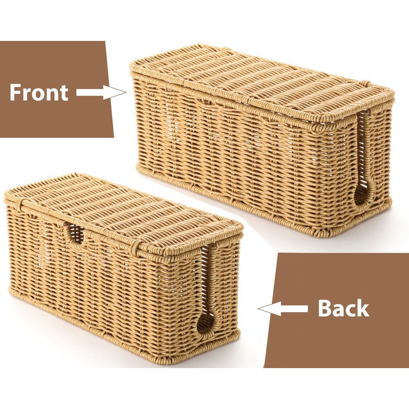 2Pack Large Cable Management Box, Handwoven Imitation Rattan Cord Organizer