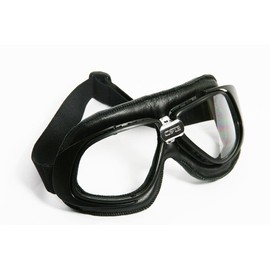 Motorradbrille schwarz klare Gläser schwarzer Rahmen ECHT LEDER