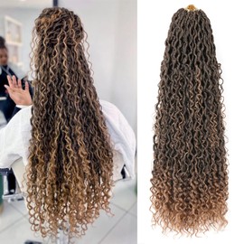 Mscat 30 Incn Bohemian Locs Crochet Hair 8 Packs Ombre Boho Faux Locs Ombre Synthetic River Locs With Curly Ends Bohemian Soft Locs Crochet Braids Extended Locs (12Strands/Pack T27#)