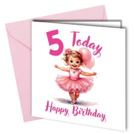 5th Birthday Card for Girls, Ballet Dancer in Pink, Tutu Dress Design, 350gsm Card with Pink Envelope #1845