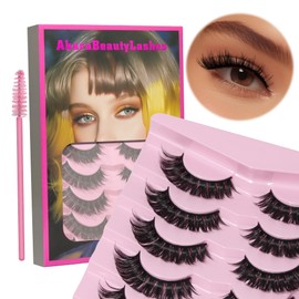 AKARA Russian Strip Lashes Fluffy Wispy Faux Mink Eyelashes Cat Eye Natural Look D Curl False Lashes 7 Pairs Pack (R08)