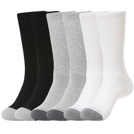 WANDER Men's Crew Socks for Boots 6-Packs Cotton Full Cushion Socks Men Black 12-15