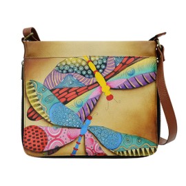 Anna by Anuschka womens Hand Painted Women's Extendable Anna Anuschka Women s Leather Expandable Crossbody Dancing Dragonfly, Dancing Dragonfly, One Size US