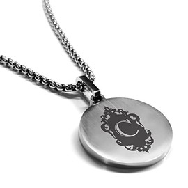 Comfort Zone Studios Stainless Steel Royal Crest Letter C initial Round Medallion Pendant Necklace, Silver