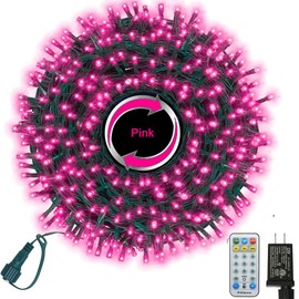 LAMPHOME 33ft Christmas Decorative Mini Lights, 100 LED Green Wire Fairy Starry String Lights Plug in, 8 Lighting Modes, for Indoor Outdoor Xmas Tree Wedding Party Decoration (Pink)