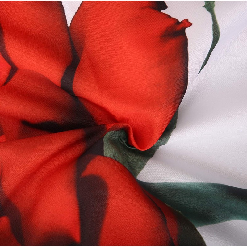 LIVILAN Red Rose Shower Curtain, Flower Fabric Bathroom Curtains Set