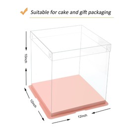 XININSUN XININSUN pink clear cake box with ribbon,12x12x10inch tall cake boxes for tiered cake, transparent cake carrier, cake containers clear gift box for wedding, birthday, party(6pcs)