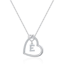 IEFRICH Valentines Day Gifts - S925 Sterling Silver Heart Necklace Initial Necklaces for Women Girls Jewelry Valentines Necklace Birthday Valentines Day Gifts for Her Wife Girlfriend Mom, Sterling