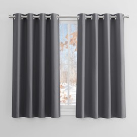 PONY DANCE Grey Blackout Eyelet Curtains 45 Inch Drop for Bedroom Thermal Insulated Curtains & Drapes Short Blackout Curtains for Window Treatment Kitchen/Caravan, 2 Panels, W46 X L54, Gray